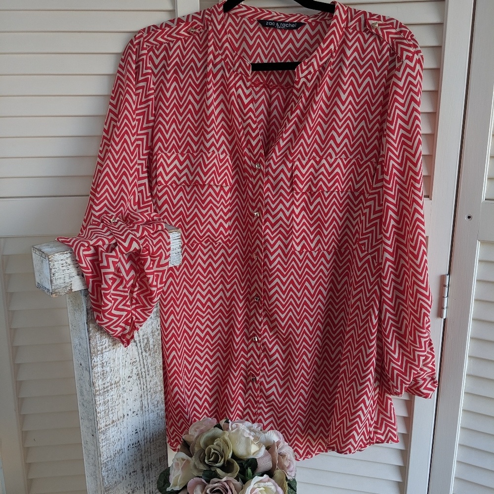 Zac and Rachel Red White Lightweight Blouse - Picture 1 of 8